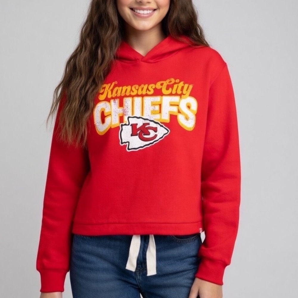 Fanatics Kansas City Chiefs Womens Red Cropped‎ Hoodie Sweatshirt L NFLT3305